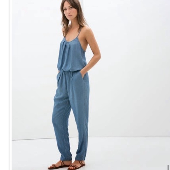 Zara Pants - Zara | Z1975 Denim Chambray Halter Jogger Jumpsuit